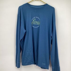 Mens Life is Good Motorcycle‎ Long Sleeved Tee large slate blue